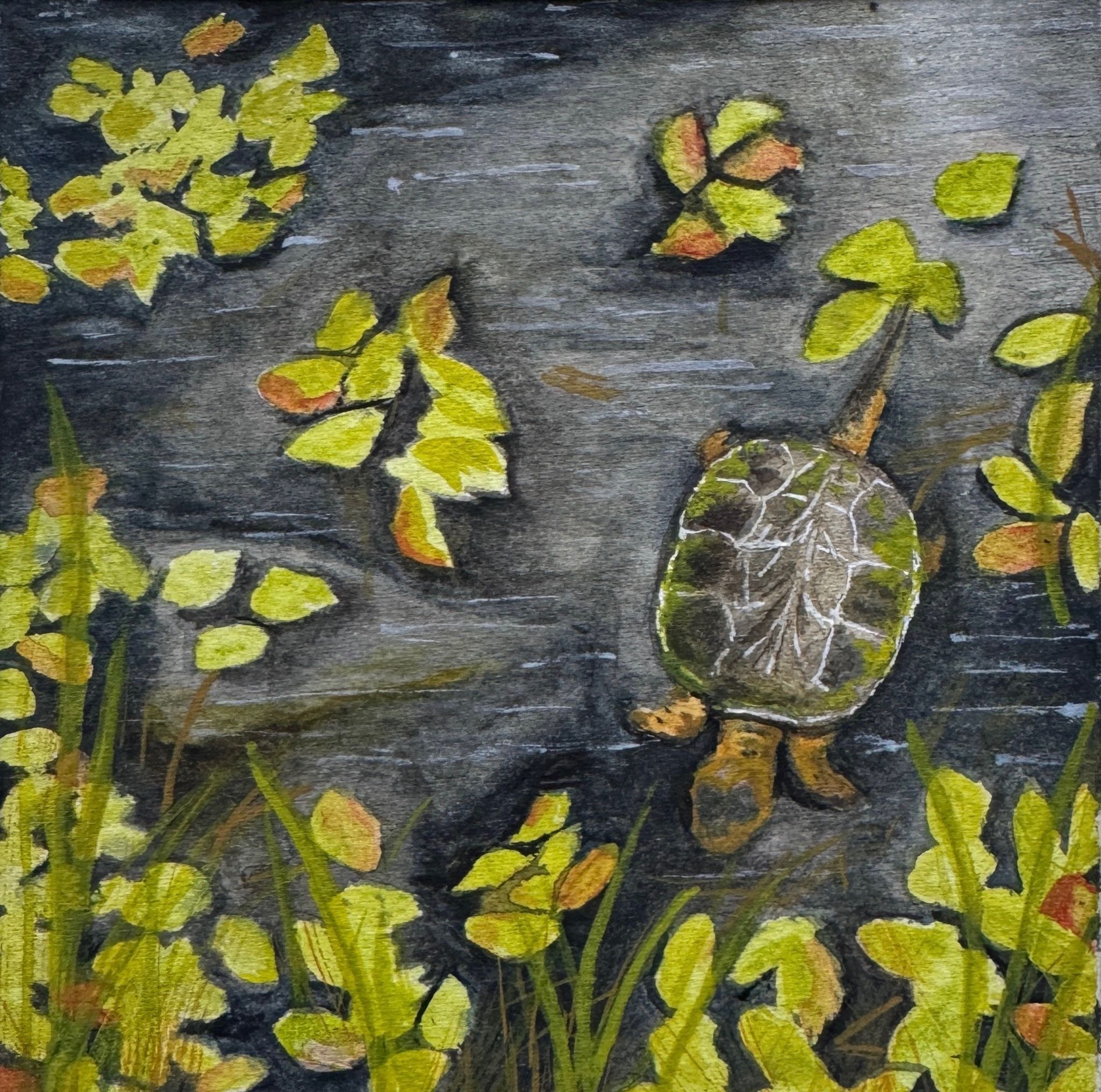 Tao of the Turtle, July 2024, Watercolor on paper, 7” X 7”